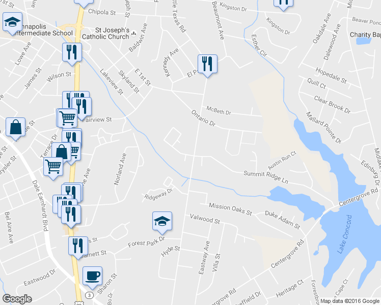 map of restaurants, bars, coffee shops, grocery stores, and more near 211 South Little Texas Road in Kannapolis
