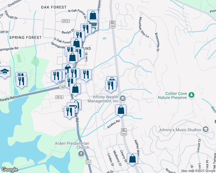 map of restaurants, bars, coffee shops, grocery stores, and more near 19 Willowick Drive in Asheville