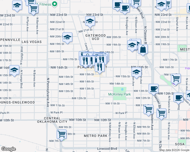 map of restaurants, bars, coffee shops, grocery stores, and more near 1609 North Blackwelder Avenue in Oklahoma City