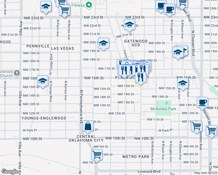 map of restaurants, bars, coffee shops, grocery stores, and more near 1625 North Kentucky Avenue in Oklahoma City