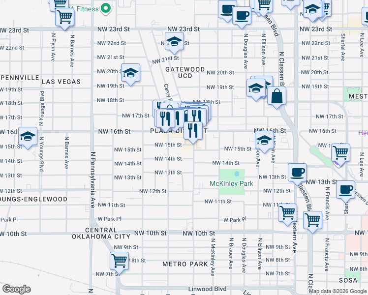 map of restaurants, bars, coffee shops, grocery stores, and more near 1609 North Blackwelder Avenue in Oklahoma City