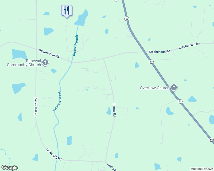 map of restaurants, bars, coffee shops, grocery stores, and more near Penny Rd in Angier