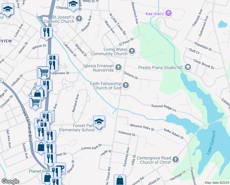 map of restaurants, bars, coffee shops, grocery stores, and more near 1481 Mitchell Glen Street in Kannapolis