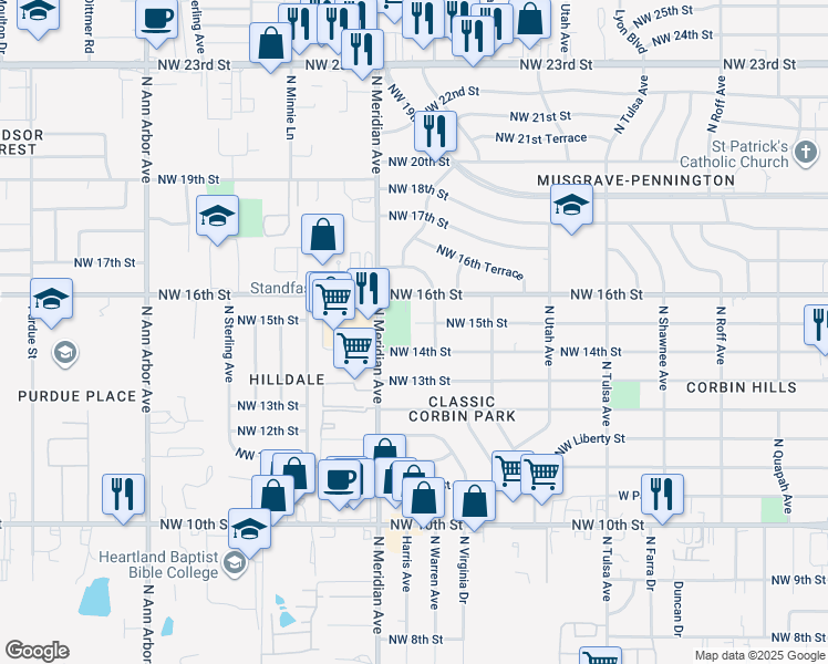 map of restaurants, bars, coffee shops, grocery stores, and more near 4416 NW 15th St in Oklahoma City