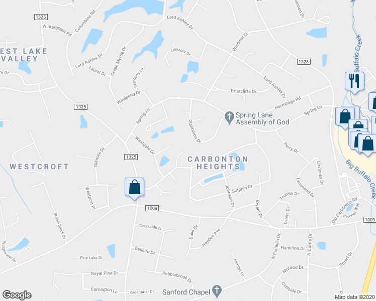 map of restaurants, bars, coffee shops, grocery stores, and more near 2524 Waterford Court in Sanford