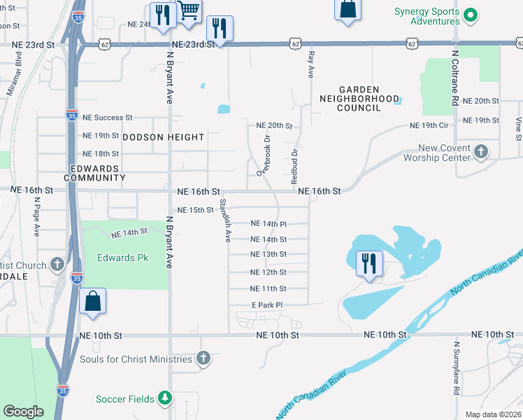 map of restaurants, bars, coffee shops, grocery stores, and more near 3220 Northeast 16th Street in Oklahoma City