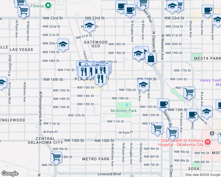 map of restaurants, bars, coffee shops, grocery stores, and more near 1620 North Marion Avenue in Oklahoma City