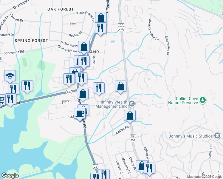 map of restaurants, bars, coffee shops, grocery stores, and more near 48 Ravencroft Lane in Asheville