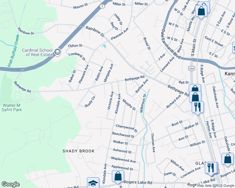 map of restaurants, bars, coffee shops, grocery stores, and more near 814 Klondale Avenue in Kannapolis