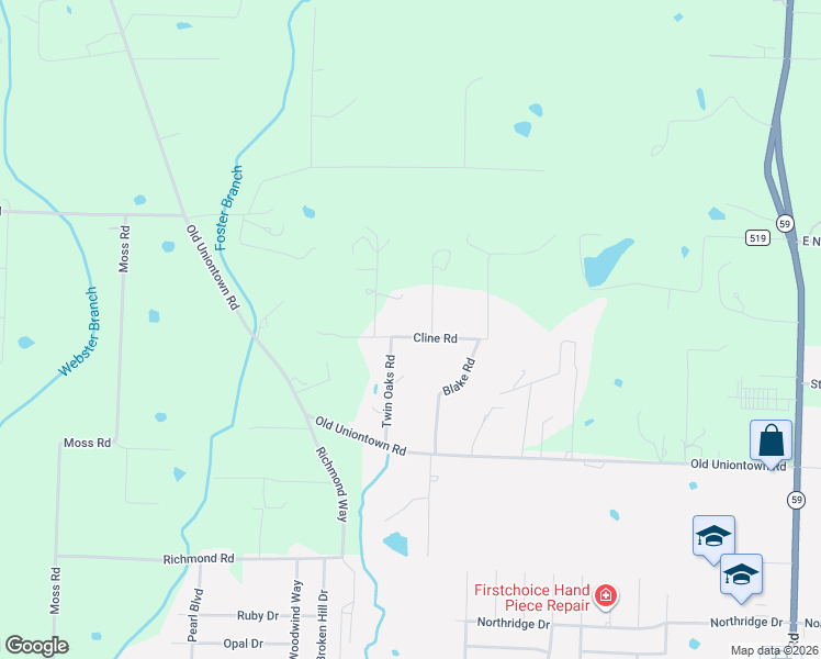 map of restaurants, bars, coffee shops, grocery stores, and more near 3325 Twin Cedars Lane in Van Buren