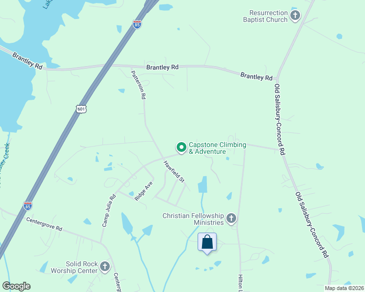 map of restaurants, bars, coffee shops, grocery stores, and more near 3397 Camp Julia Road in Kannapolis