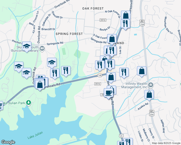 map of restaurants, bars, coffee shops, grocery stores, and more near 30 Allen Avenue in Asheville