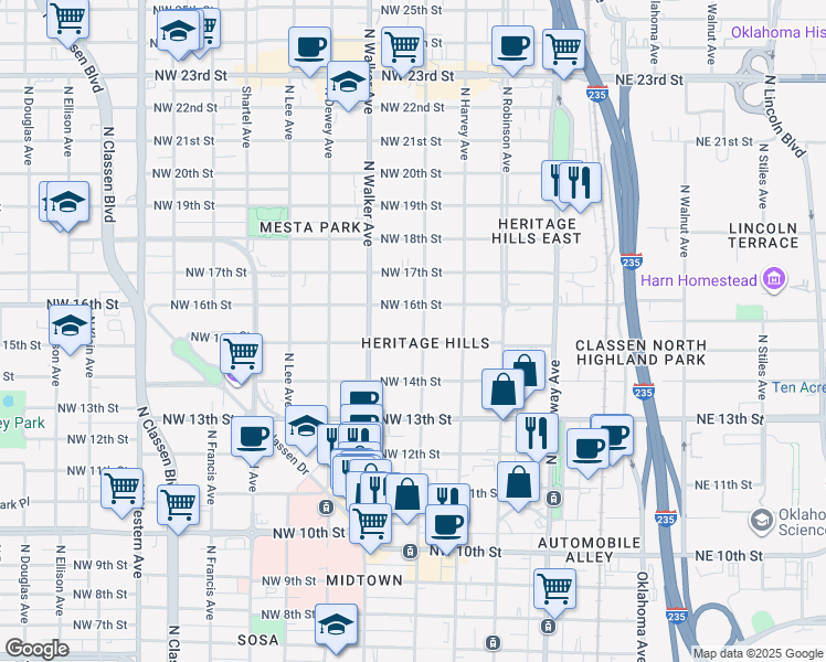 map of restaurants, bars, coffee shops, grocery stores, and more near 405 Northwest 15th Street in Oklahoma City