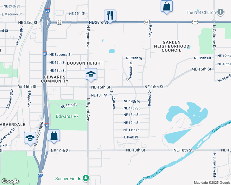 map of restaurants, bars, coffee shops, grocery stores, and more near 3116 Northeast 16th Street in Oklahoma City