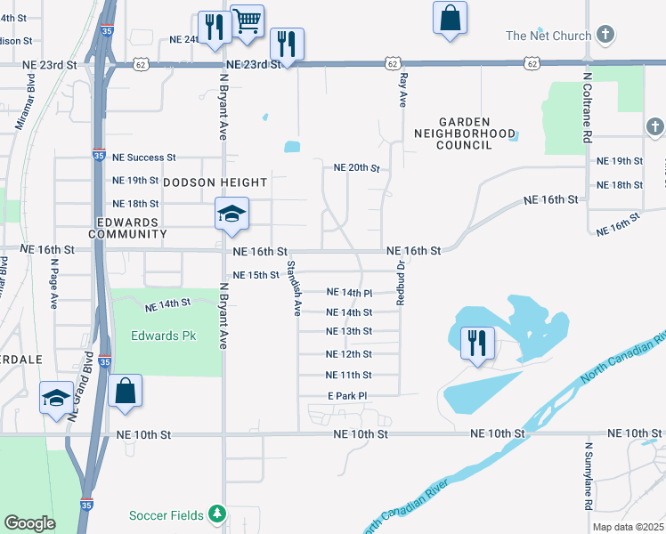 map of restaurants, bars, coffee shops, grocery stores, and more near 3209 Northeast 15th Street in Oklahoma City