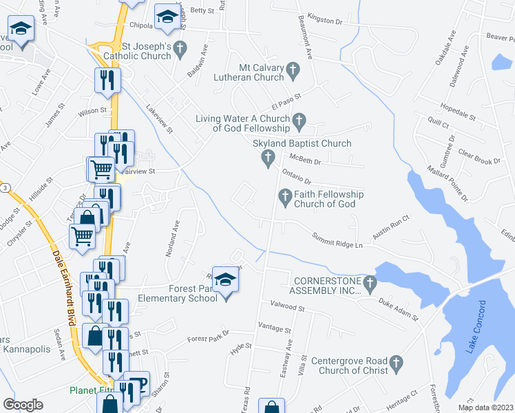 map of restaurants, bars, coffee shops, grocery stores, and more near 1468 Sharon Hills Court in Kannapolis