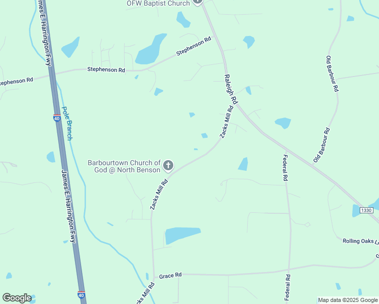 map of restaurants, bars, coffee shops, grocery stores, and more near 258 Zacks Mill Road in Benson