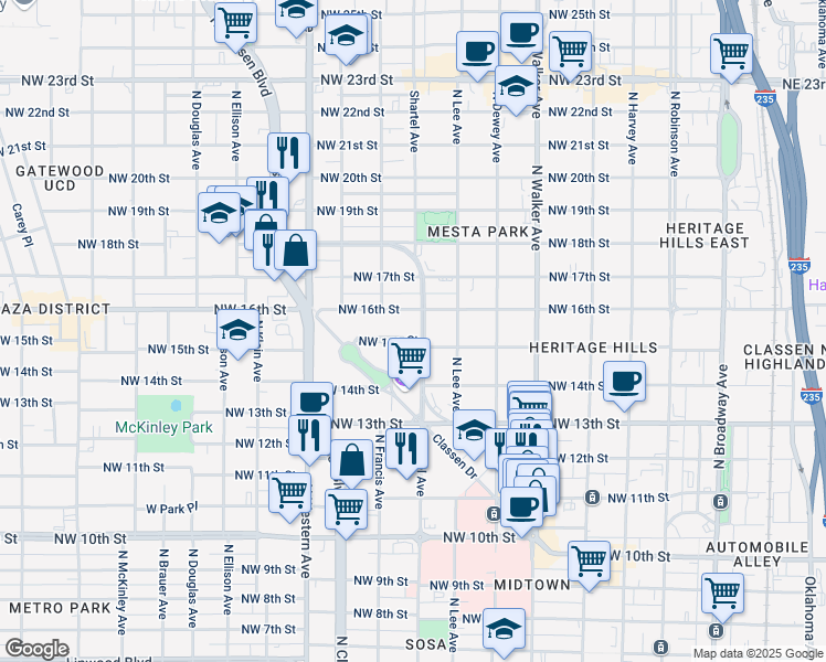 map of restaurants, bars, coffee shops, grocery stores, and more near 724 Northwest 16th Street in Oklahoma City
