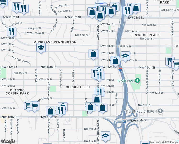 map of restaurants, bars, coffee shops, grocery stores, and more near 3745 Northwest 15th Street in Oklahoma City