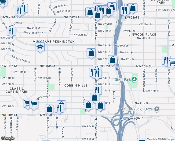 map of restaurants, bars, coffee shops, grocery stores, and more near 3745 Northwest 15th Street in Oklahoma City