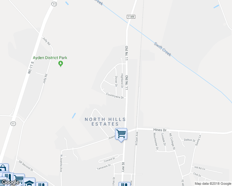 map of restaurants, bars, coffee shops, grocery stores, and more near 3793 Dover Drive in Ayden