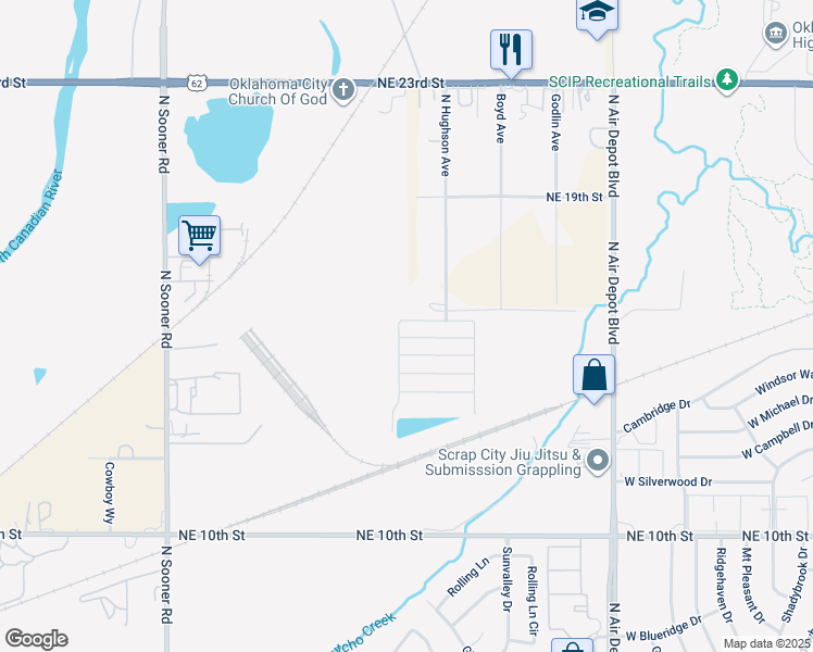 map of restaurants, bars, coffee shops, grocery stores, and more near 6612 Sable Street in Midwest City