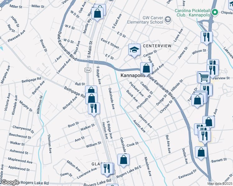 map of restaurants, bars, coffee shops, grocery stores, and more near 310 Pineview Street in Kannapolis