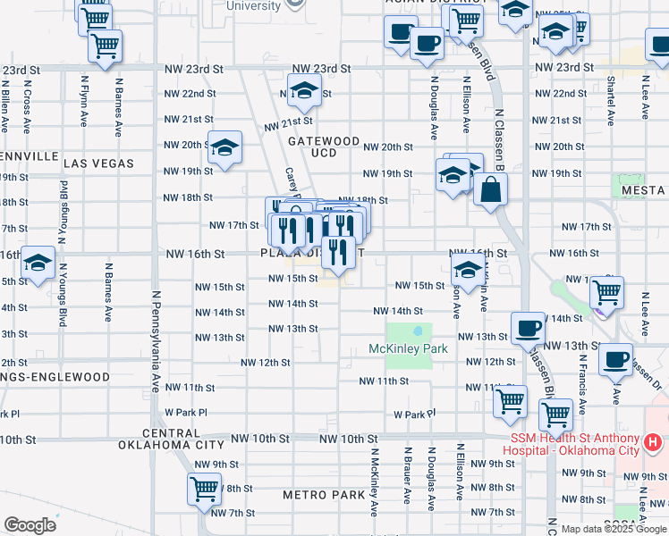 map of restaurants, bars, coffee shops, grocery stores, and more near 1609 North Blackwelder Avenue in Oklahoma City