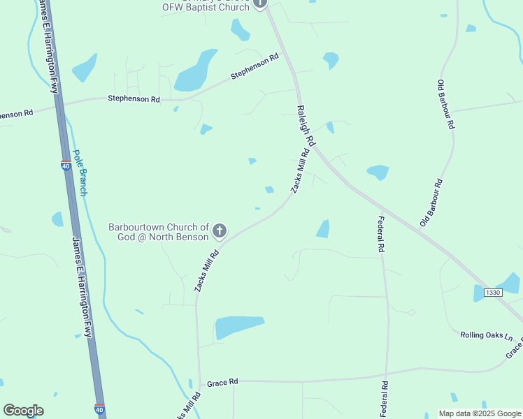 map of restaurants, bars, coffee shops, grocery stores, and more near 258 Zacks Mill Road in Benson