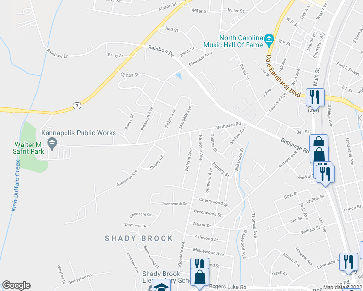 map of restaurants, bars, coffee shops, grocery stores, and more near 815 Margate Avenue in Kannapolis