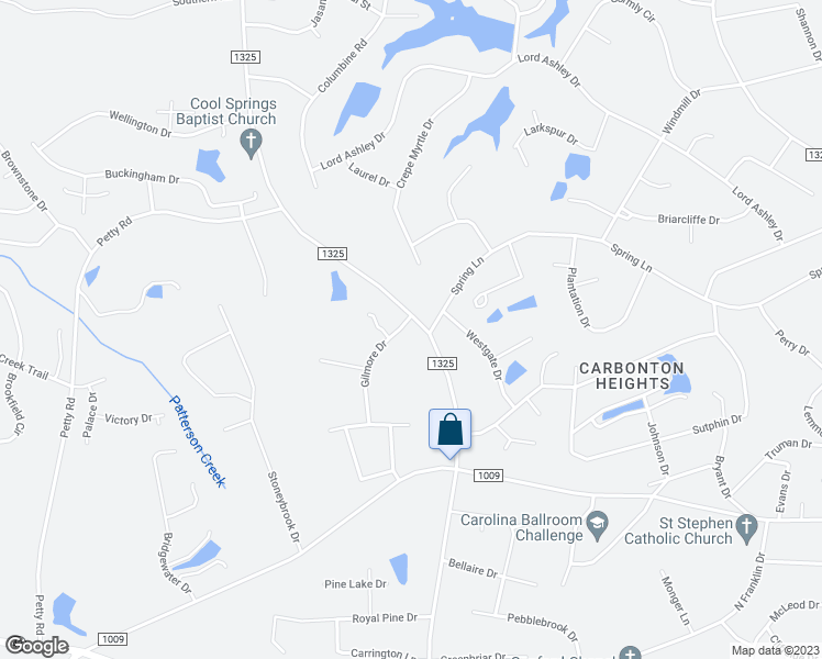 map of restaurants, bars, coffee shops, grocery stores, and more near 1105 Cool Springs Road in Sanford