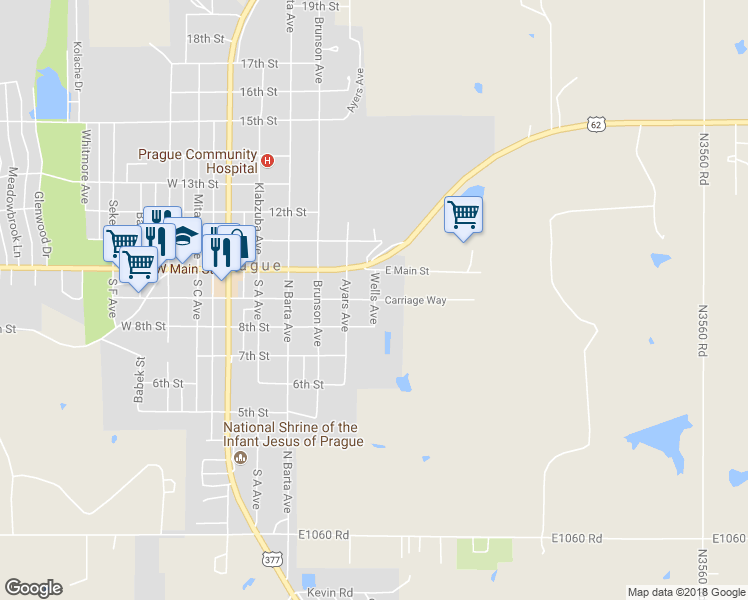 map of restaurants, bars, coffee shops, grocery stores, and more near 722 9th Street in Prague