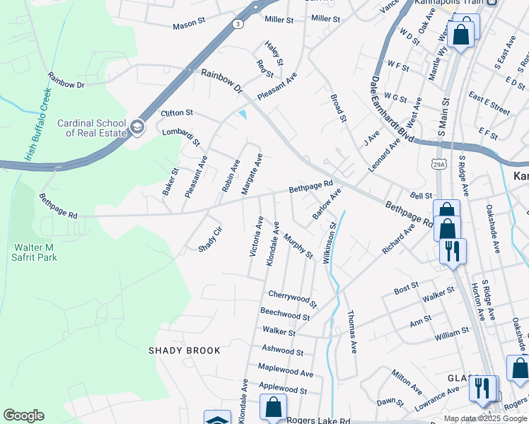 map of restaurants, bars, coffee shops, grocery stores, and more near 805 Victoria Avenue in Kannapolis