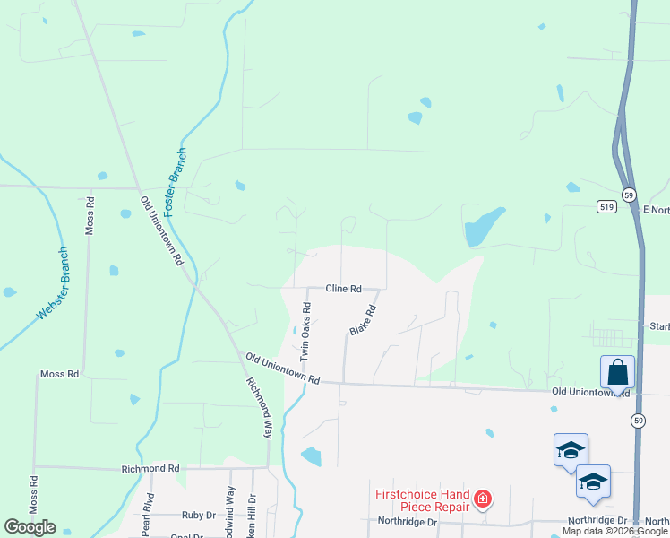 map of restaurants, bars, coffee shops, grocery stores, and more near 3325 Twin Cedars Lane in Van Buren