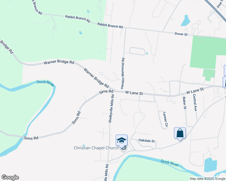 map of restaurants, bars, coffee shops, grocery stores, and more near 1604 Simms Road in Shelbyville
