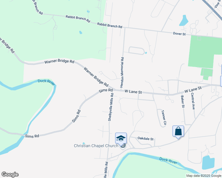 map of restaurants, bars, coffee shops, grocery stores, and more near 1604 Simms Road in Shelbyville