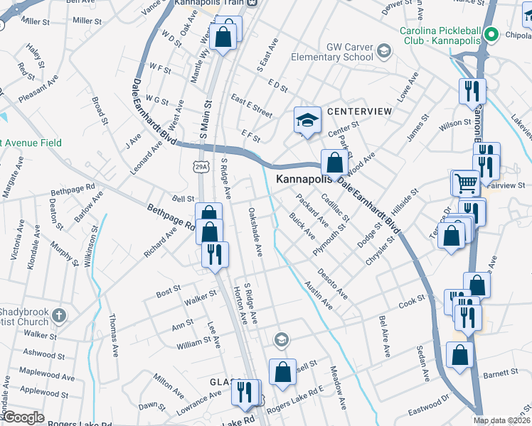 map of restaurants, bars, coffee shops, grocery stores, and more near 311 Pineview Street in Kannapolis