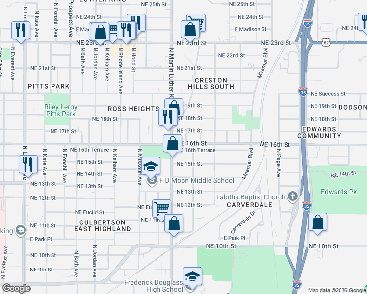 map of restaurants, bars, coffee shops, grocery stores, and more near in Oklahoma City