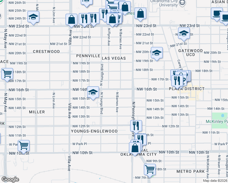 map of restaurants, bars, coffee shops, grocery stores, and more near 2222 Northwest 16th Street in Oklahoma City
