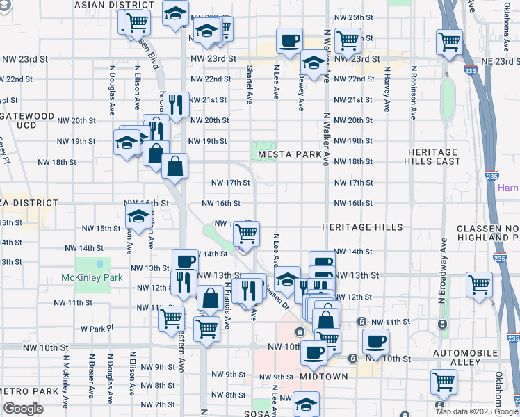 map of restaurants, bars, coffee shops, grocery stores, and more near 724 Northwest 16th Street in Oklahoma City