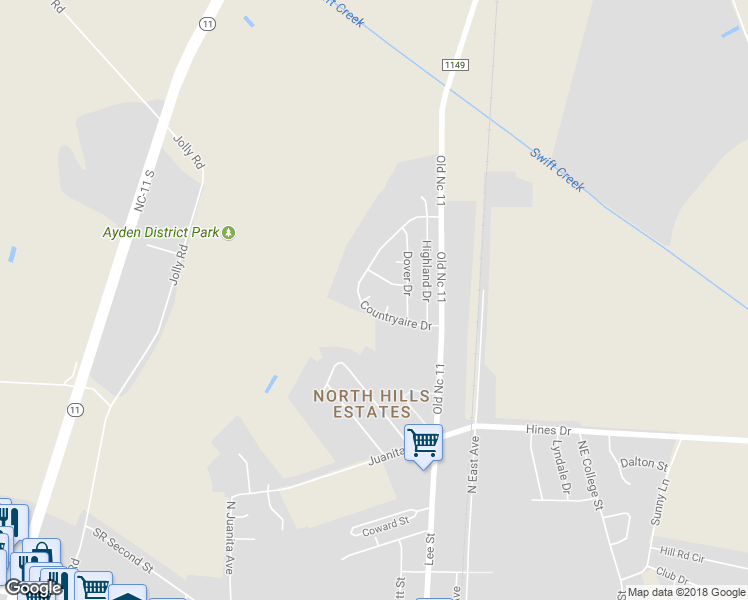 map of restaurants, bars, coffee shops, grocery stores, and more near 3709 Scenic Court in Ayden