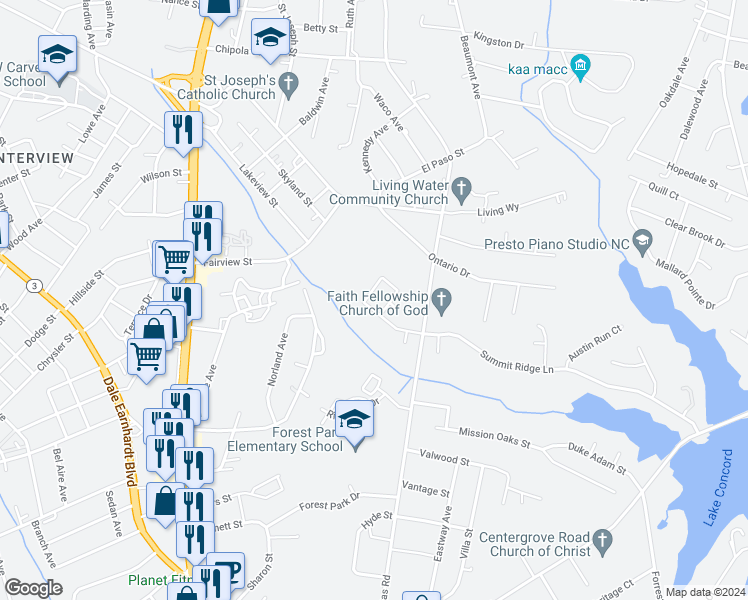 map of restaurants, bars, coffee shops, grocery stores, and more near 120 Fairmont Circle in Kannapolis