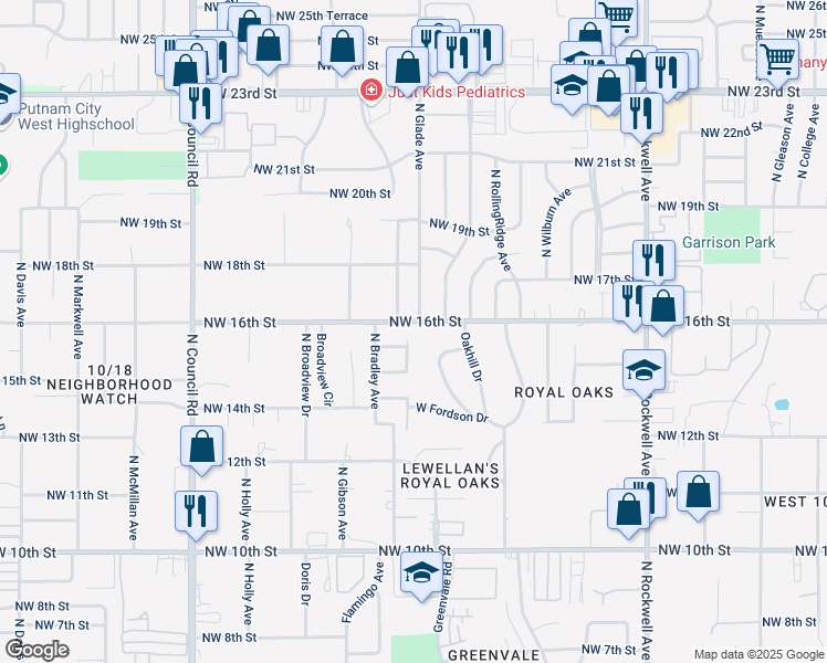 map of restaurants, bars, coffee shops, grocery stores, and more near 1600 Bradley Place in Oklahoma City