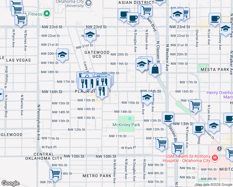 map of restaurants, bars, coffee shops, grocery stores, and more near 1620 North Marion Avenue in Oklahoma City