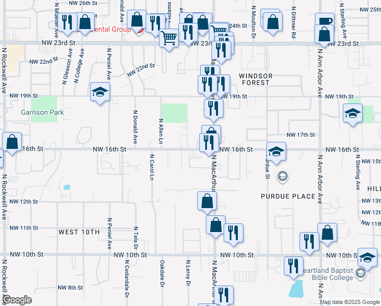 map of restaurants, bars, coffee shops, grocery stores, and more near 6014 Northwest 16th Street in Oklahoma City
