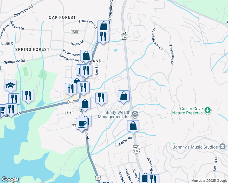 map of restaurants, bars, coffee shops, grocery stores, and more near 48 Ravencroft Lane in Asheville