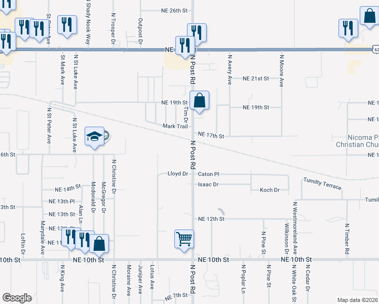 map of restaurants, bars, coffee shops, grocery stores, and more near 1613 North Post Road in Midwest City