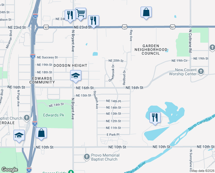 map of restaurants, bars, coffee shops, grocery stores, and more near 3209 Northeast 16th Street in Oklahoma City