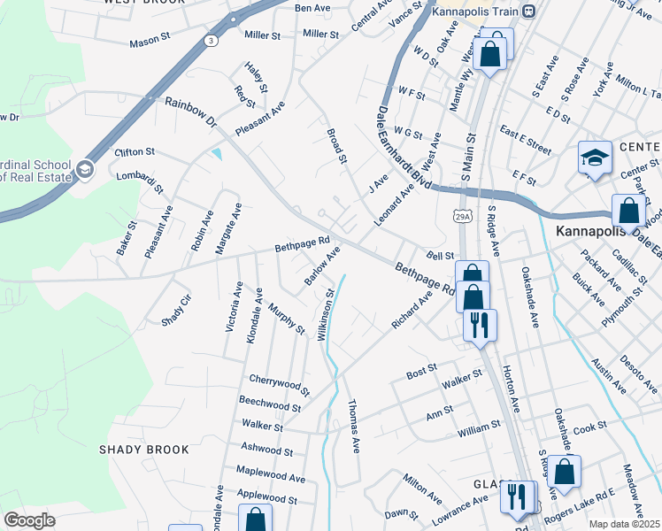 map of restaurants, bars, coffee shops, grocery stores, and more near 509 Wilkerson Street in Kannapolis