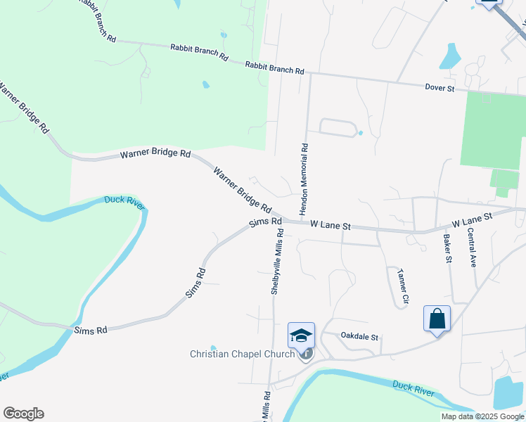 map of restaurants, bars, coffee shops, grocery stores, and more near 1614 Simms Road in Shelbyville